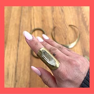 Adjustable Brass and clear quartz crystal ring